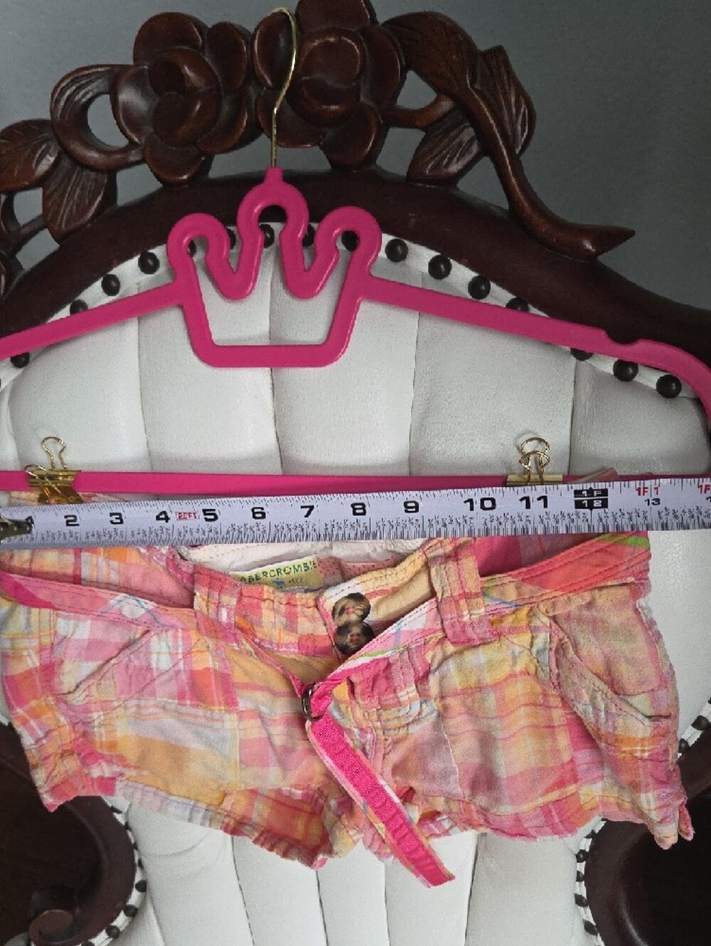 Vintage Y2k Abercrombie & Fitch Pink Orange Plaid Cotton Women’s Shorts - Picture 6 of 7